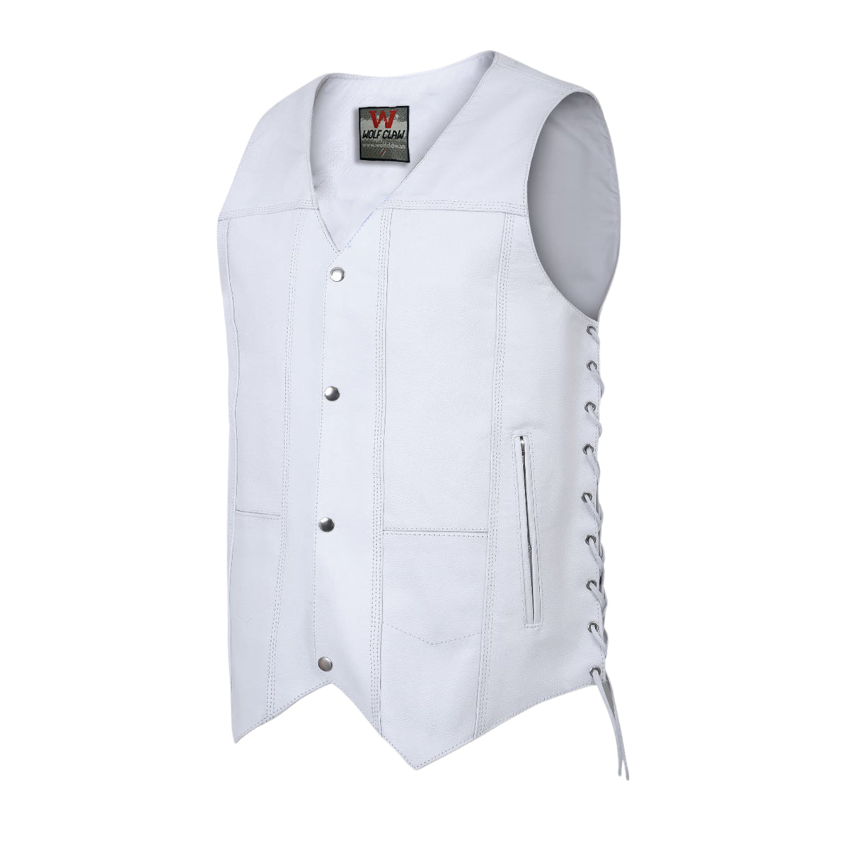 Men's Genuine White Leather 7 Pockets Motorcycle Biker Vest ANARCHY White SOA