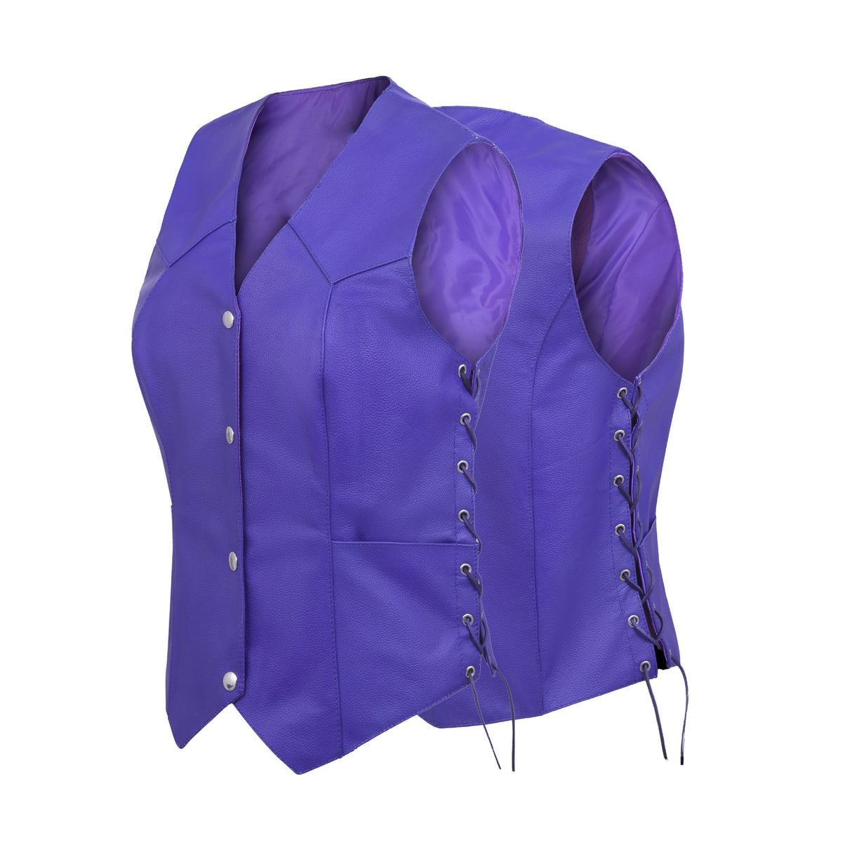 Women's Purple lace up side Motorcycle clubs Leather Vest