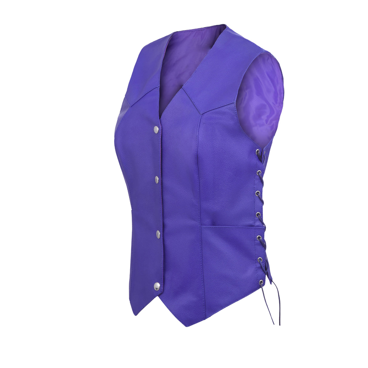Women's Purple lace up side Motorcycle clubs Leather Vest