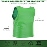 WCWV54941Green WOMEN Bulletproof Style Leather vest designs for Bikers Clubs