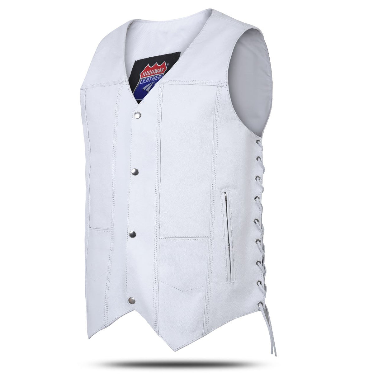 Men's Genuine White Leather 7 Pockets Motorcycle Biker Vest ANARCHY White SOA