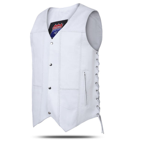 Men's Genuine White Leather 7 Pockets Motorcycle Biker Vest ANARCHY White SOA