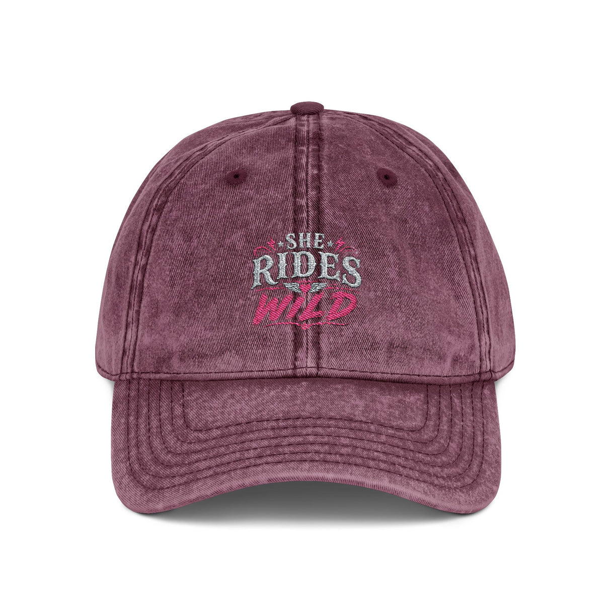 Vintage Embroidered Cap — "She Rides Wild" Retro Baseball Hat - Hats - Product View 6