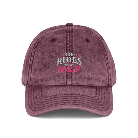 Vintage Embroidered Cap — "She Rides Wild" Retro Baseball Hat