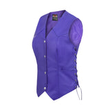 Women's Purple lace up side Motorcycle clubs Leather Vest