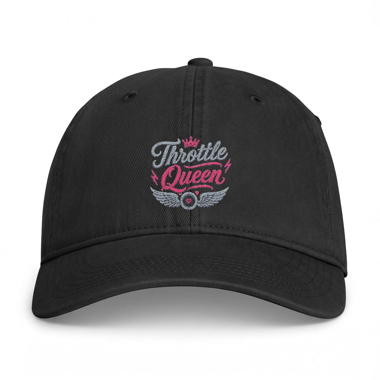 Throttle Queen Embroidered Cap — Vintage Coastal Washed Baseball Hat Printify