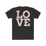 Black crew tee with large LOVE graphic on the chest.