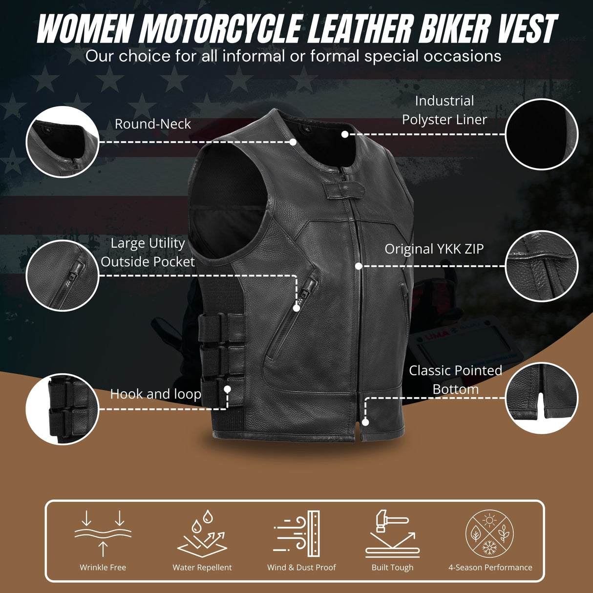 Women's Black SWAT Team & Bulletproof Style Leather Vest