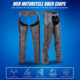 Distressed brown buffalo leather motorcycle chaps