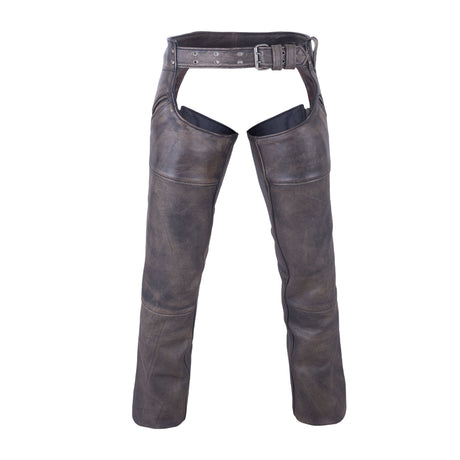 Distressed brown buffalo leather motorcycle chaps