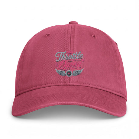 Throttle Queen Embroidered Cap — Vintage Coastal Washed Baseball Hat