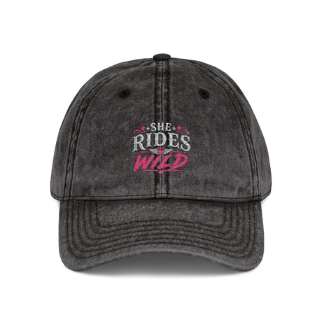 Vintage Embroidered Cap — "She Rides Wild" Retro Baseball Hat