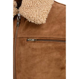 Men's Suede Leather Vintage Bomber Jacket With Shearling Collar