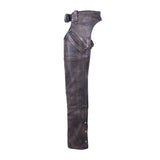 Distressed brown buffalo leather motorcycle chaps