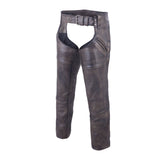 Distressed brown buffalo leather motorcycle chaps