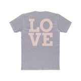 Heather grey crew neck tee with large LOVE graphic on the front