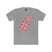 Heather grey crew-neck tee with two pink/red floral burst graphics on the front.