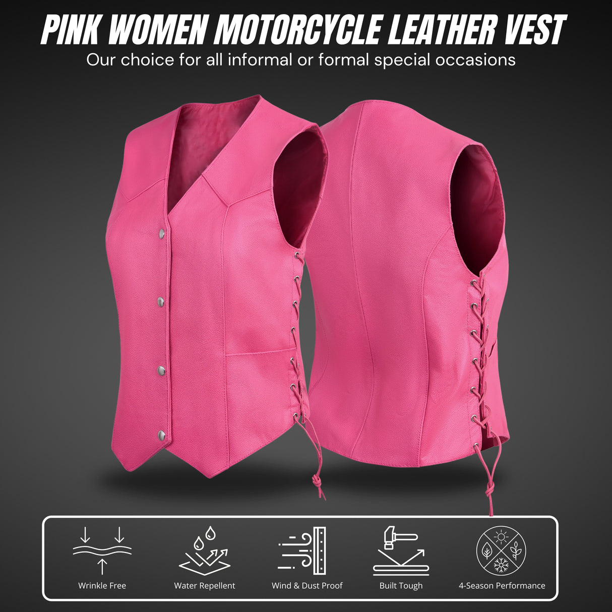 Women's Hot Pink color side laced Gun pockets Leather Vest
