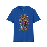 Royal blue Mardi Gras queen T-shirt with American flag and “Mardi Gras” script