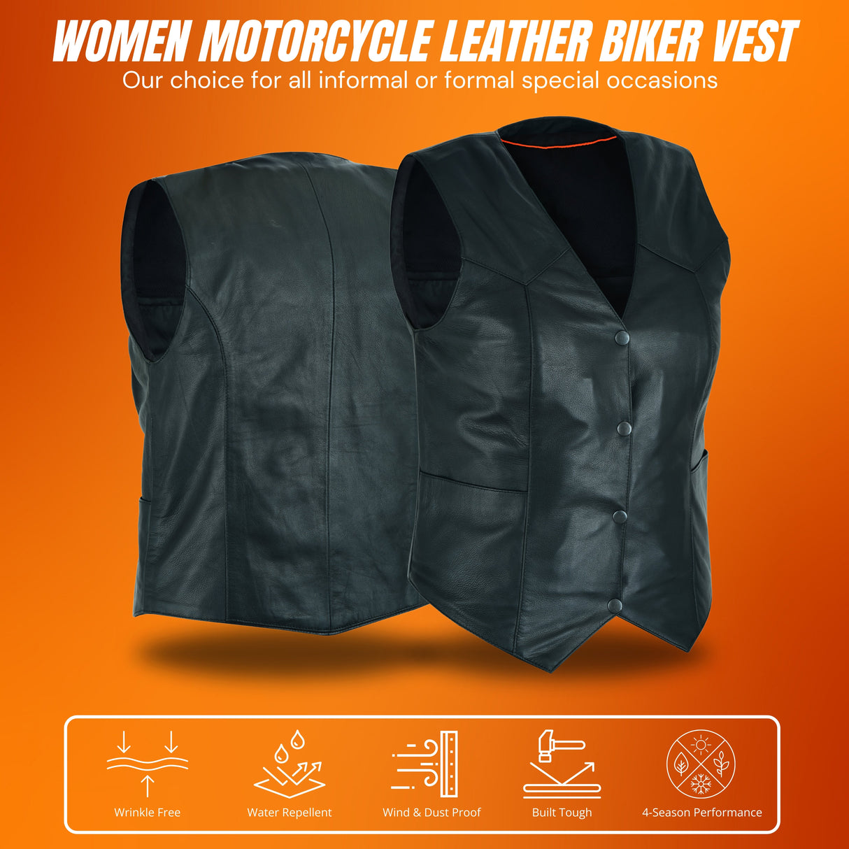 Ladies Women soft leather biker motorcycle vest black concealed carry