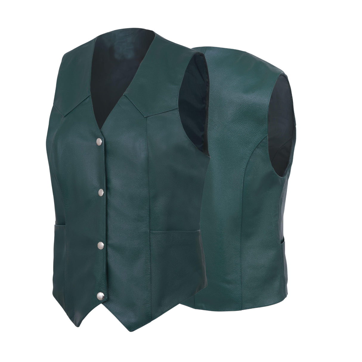 Ladies Women soft green leather biker motorcycle vest concealed carry style