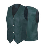 Ladies Women soft green leather biker motorcycle vest concealed carry style