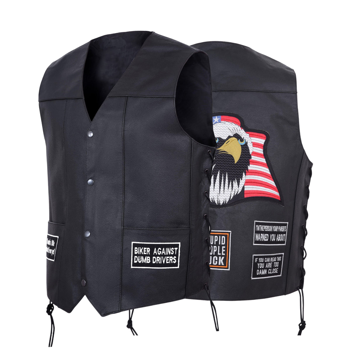 Men's Side Lace Eagle& Flag Pre-Patched Motorcycle Vest