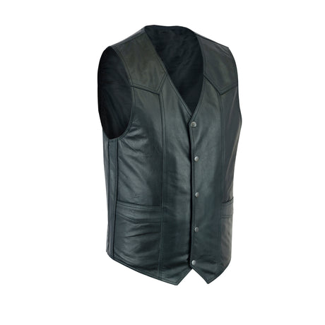 Men's Motorcycle Leather Vest - The Classic Plain Biker Vest