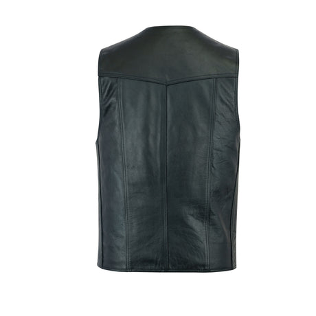 Men's Motorcycle Leather Vest - The Classic Plain Biker Vest - Men Leather Vests - Side & Angle View
