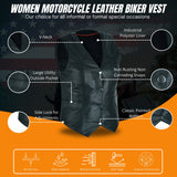 Ladies Women soft leather biker motorcycle vest black concealed carry