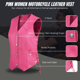 Women's Hot Pink color side laced Gun pockets Leather Vest