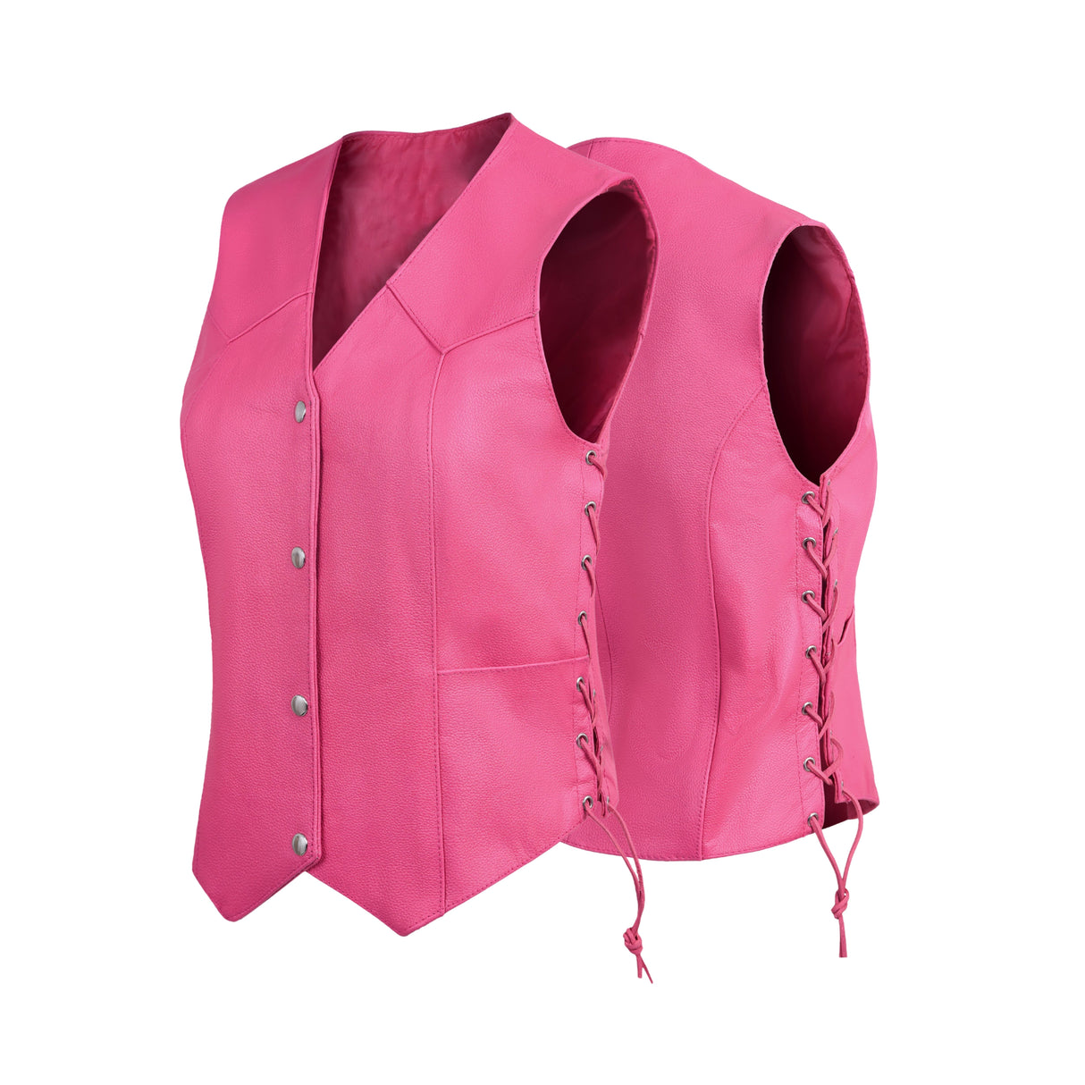 Women's Hot Pink color side laced Gun pockets Leather Vest