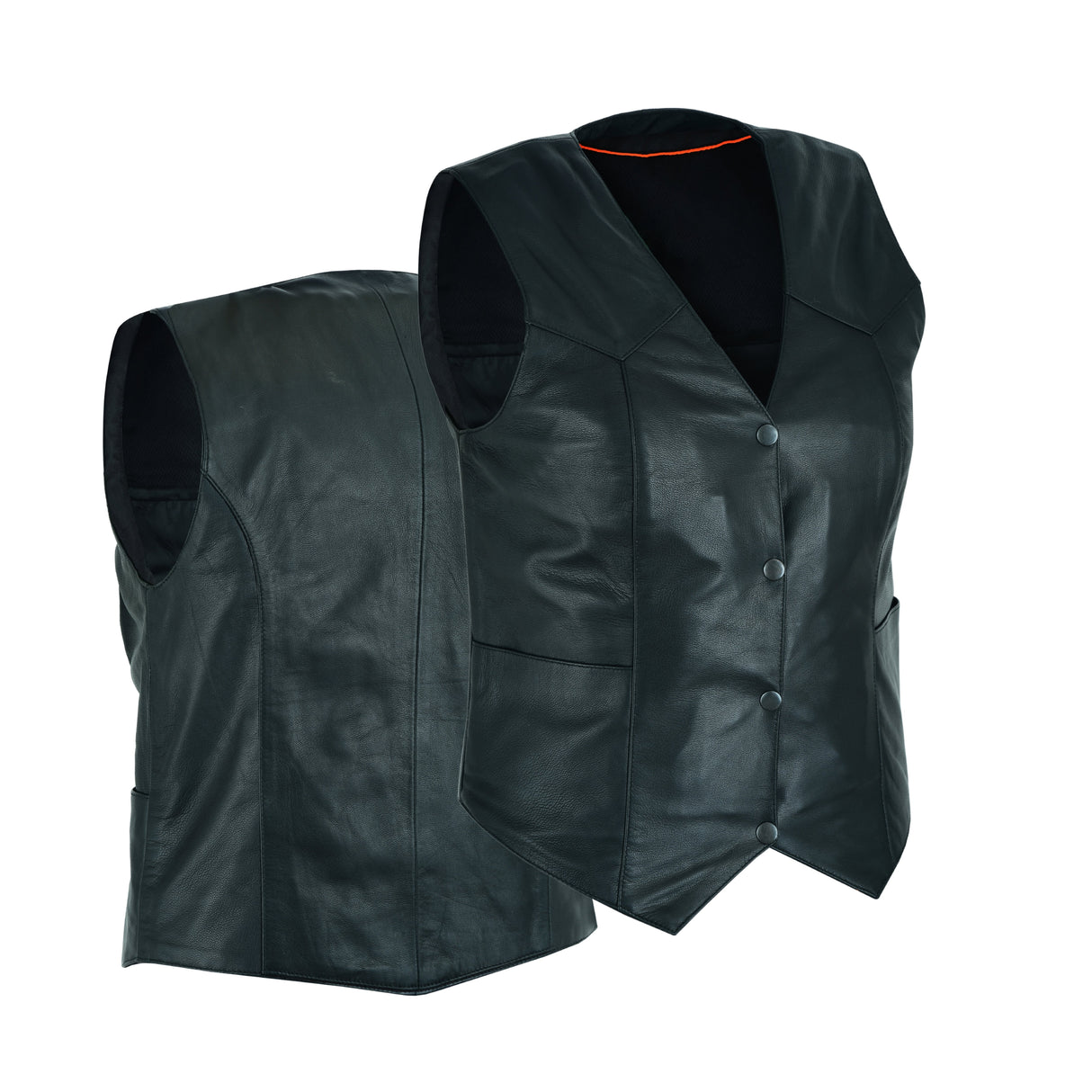 Ladies Women soft leather biker motorcycle vest black concealed carry