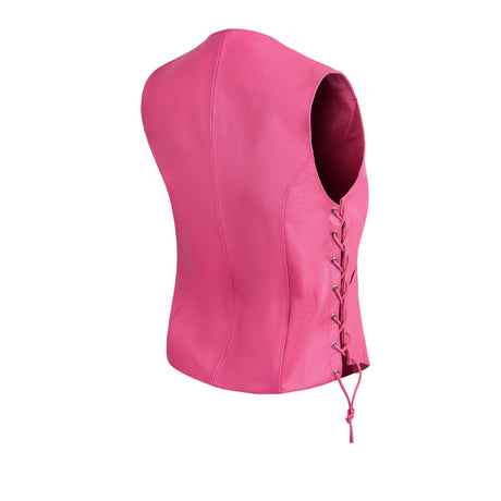 Women's Hot Pink color side laced Gun pockets Leather Vest