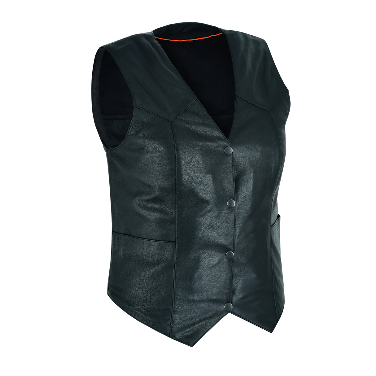 Ladies Women soft leather biker motorcycle vest black concealed carry