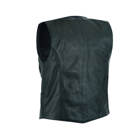 Women’s Premium Soft Leather Concealed Carry Motorcycle Vest - Women Leather Vests - Side & Angle View
