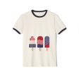 Cream ringer T-shirt with navy trim and patriotic popsicle graphic on the front