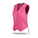 Women's Hot Pink color side laced Gun pockets Leather Vest