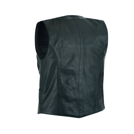Ladies Women soft leather biker motorcycle vest black concealed carry