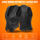 WCWV53541SPT Women rib stretch zipper front leather vest