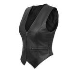 WCWV53541SPT Women rib stretch zipper front leather vest