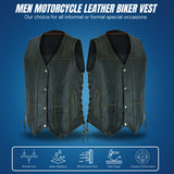 Rub Buff Style Men's Leather Vest 7 Pockets Biker Real Cowhide