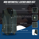 Rub Buff Style Men's Leather Vest 7 Pockets Biker Real Cowhide