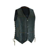 Rub Buff Style Men's Leather Vest 7 Pockets Biker Real Cowhide