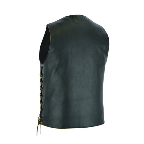 Rub Buff Style Men's Leather Vest 7 Pockets Biker Real Cowhide