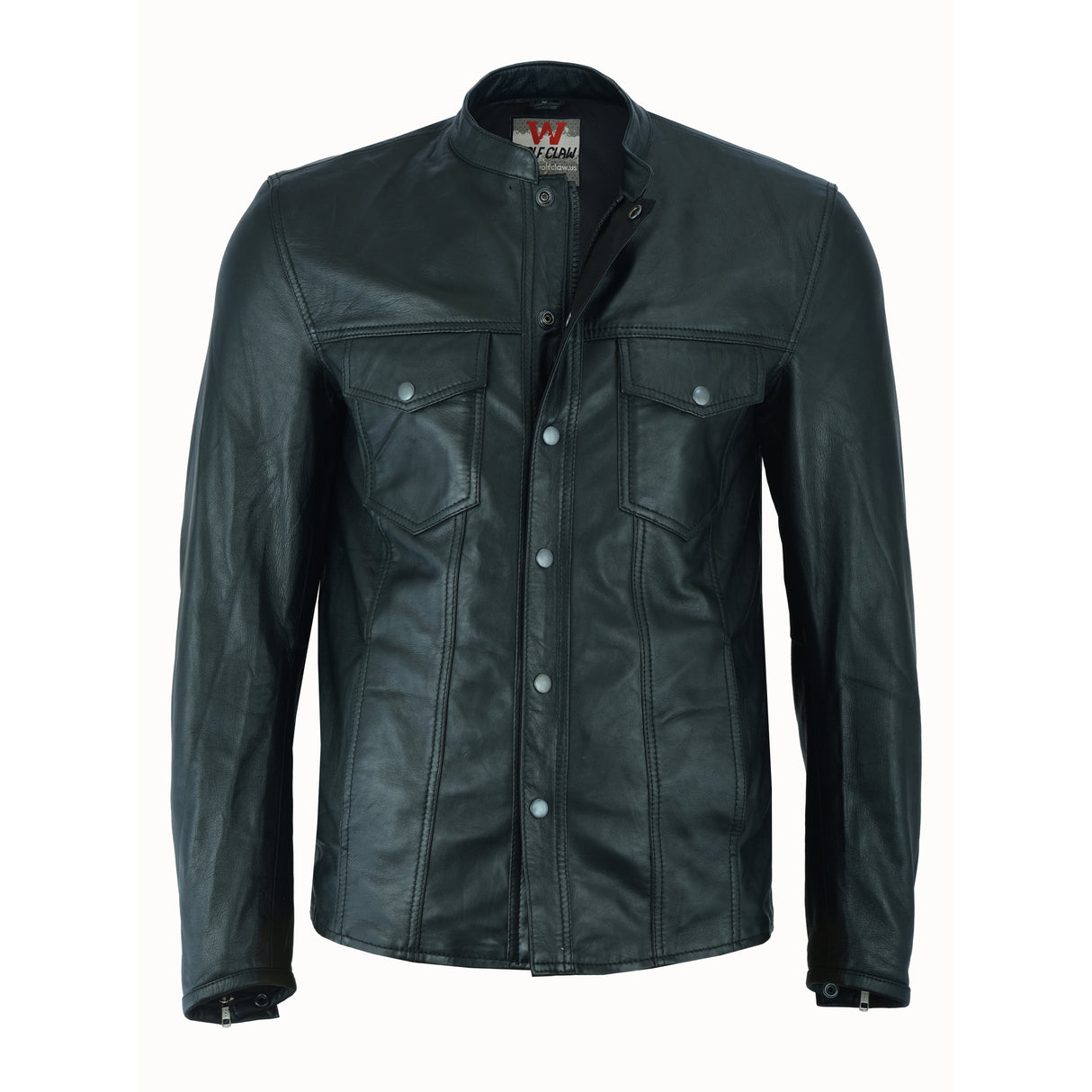Black Mandarin Collar Leather Shirt