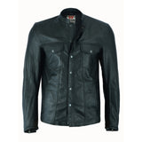 Black Mandarin Collar Leather Shirt