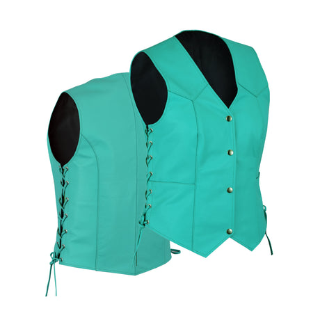 Women's Teal color side laced with Gun pockets Leather Vest