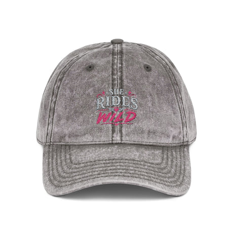 Vintage Embroidered Cap — "She Rides Wild" Retro Baseball Hat