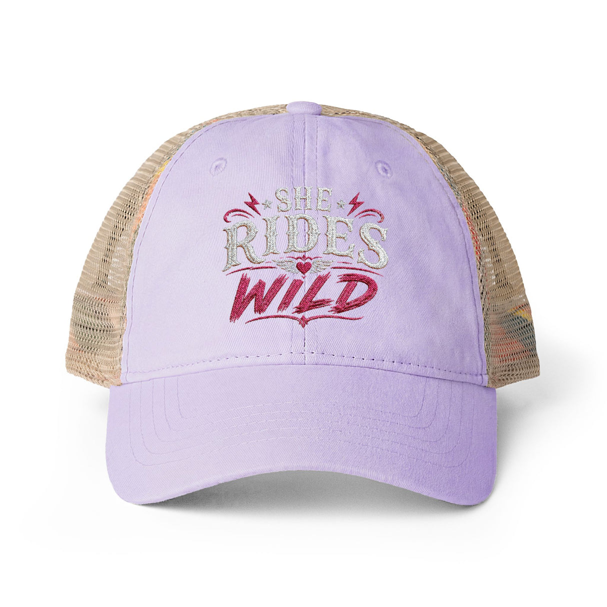 Women's Washed Mesh-Back Cap She Rides Wild Embroidered